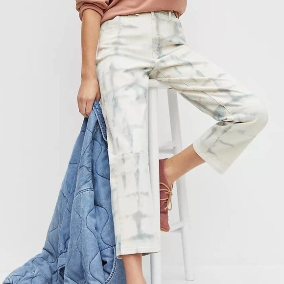 Pilcro‎ Anthropologie Tie Dye Crop Carpenter Jeans 26 White Ultra High Rise - Picture 13 of 13